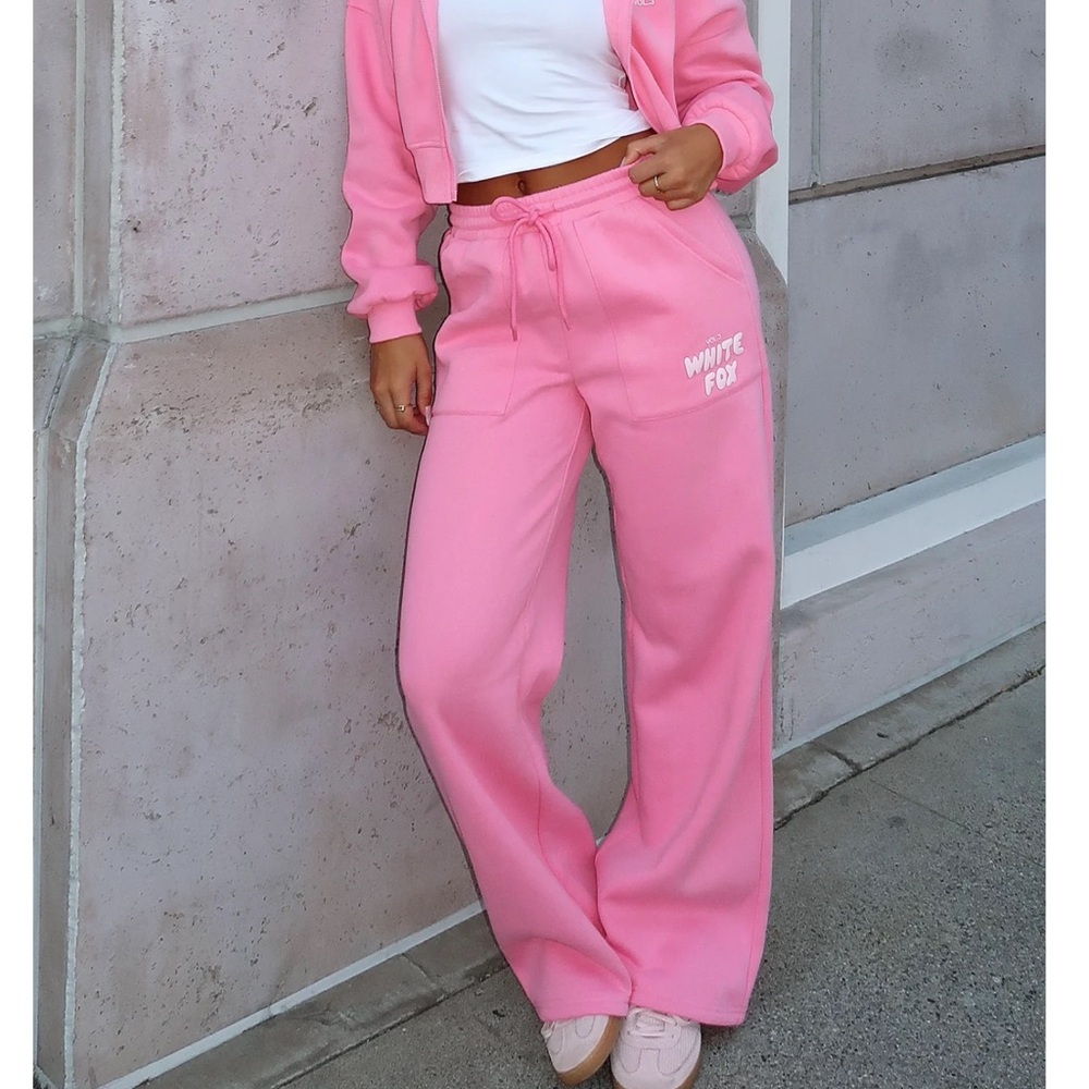 White Fox Pink straight leg sweatpants